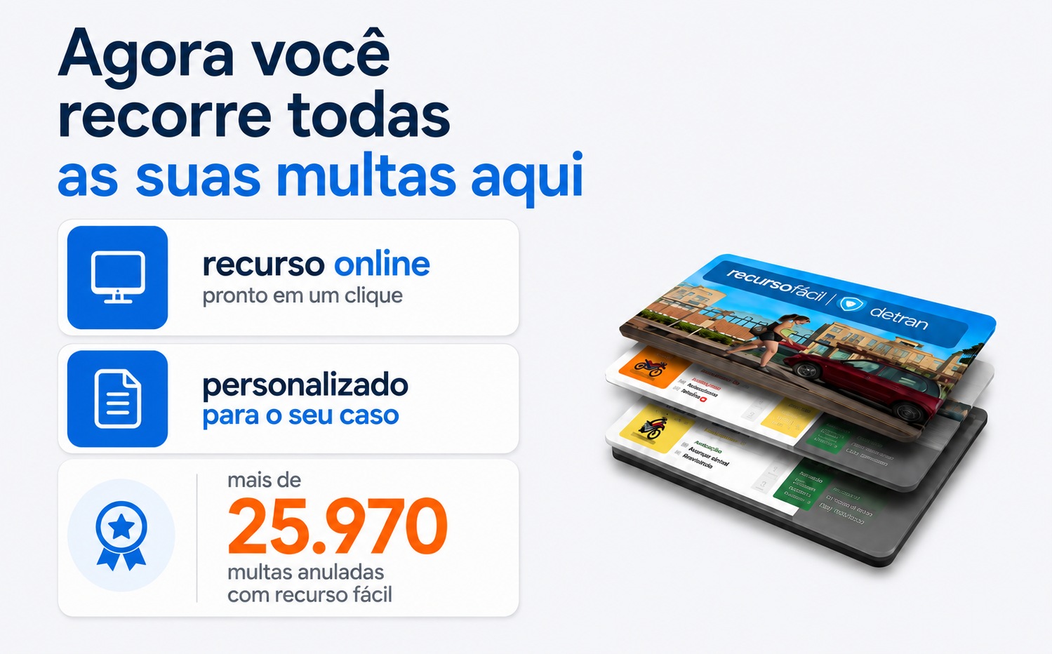 Agora você recorre todas as suas multas aqui: recurso online pronto em um clique, personalizado para o seu caso, mais de 25.970 multas anuladas.